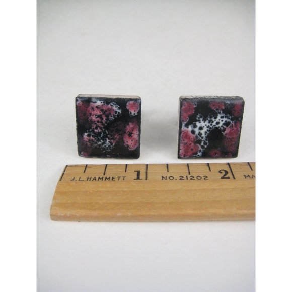 Ceramic Enamel Goldtone Set 2 Bullet Cufflink Vintage Black Pink - Picture 2 of 6